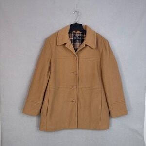 Vintage Braefair Women 8 Camel Tan Wool Pea Coat Classic Preppy Equestrian